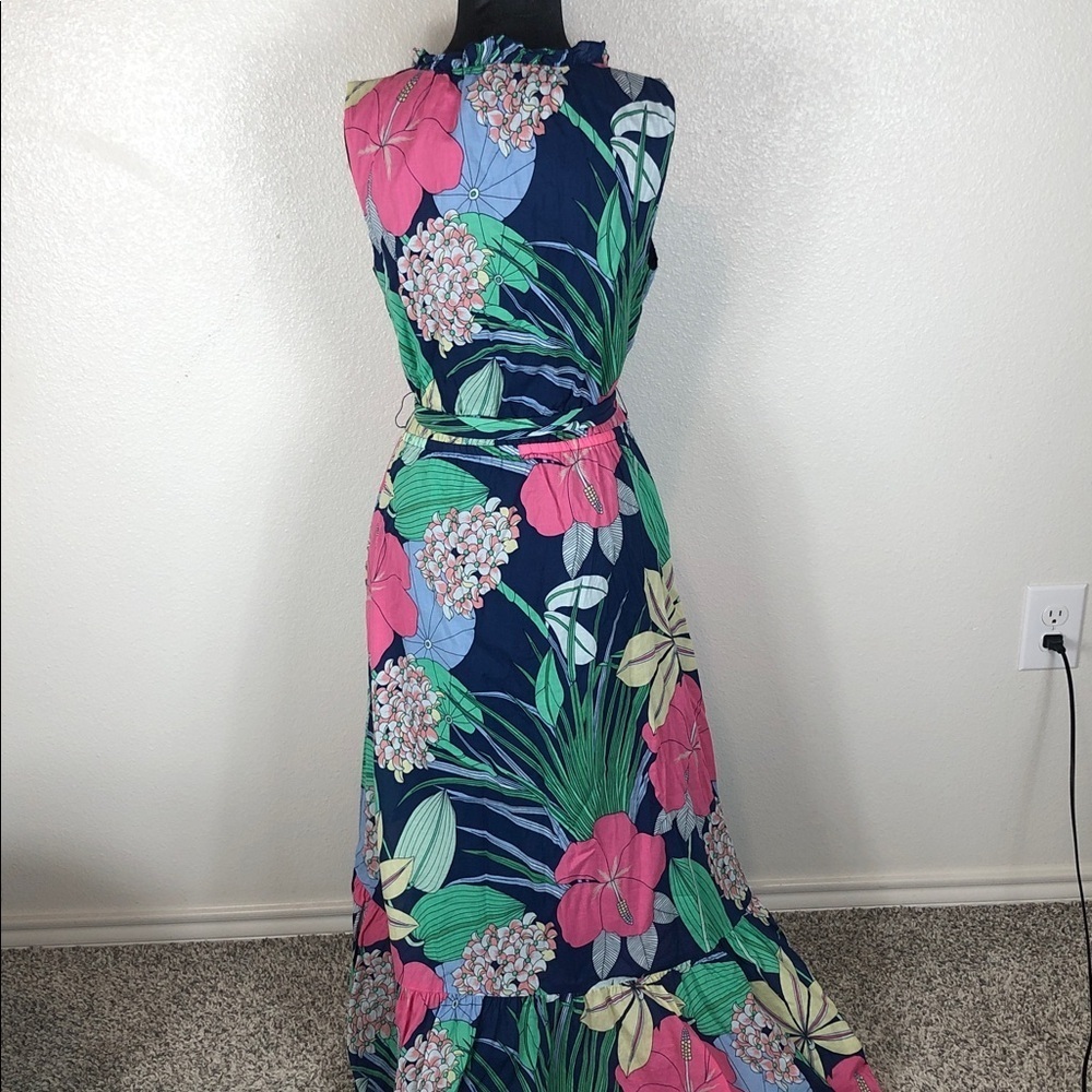 TALBOTS Voile Hibiscus Maxi Dress Cotton Tropical Hawaiian Vacation Size 8 - Picture 5 of 16